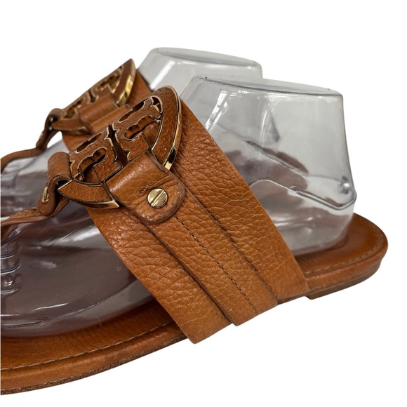 Tory Burch Amanda Flat Thong Tumbled Leather Brown Size 11 - Picture 8 of 15